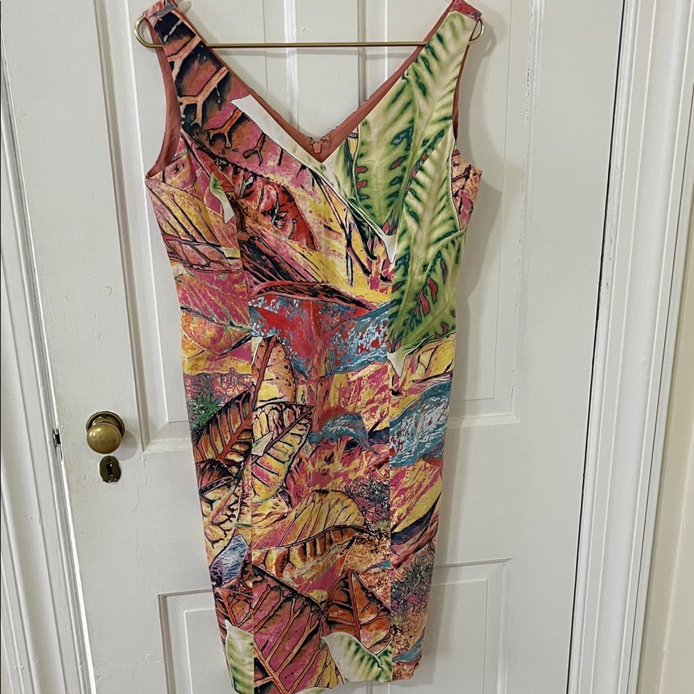 Yansi Fugel Multicolor Leaf Pattern Midi Dress - Picture 4 of 6